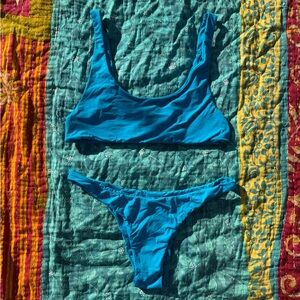 San Lorenzo Bright Blue Bikini Set, Scoop Neck Top, Cheeky Bottoms, Size S/M